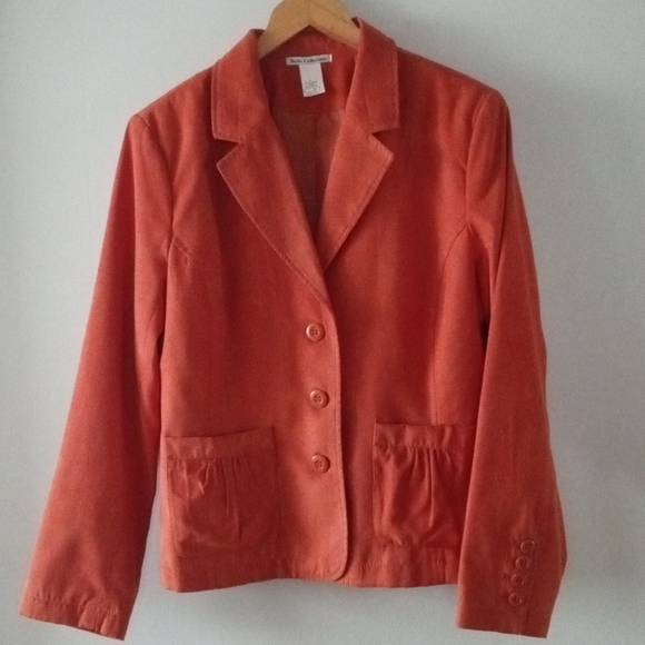 🧡🍊 Orange Women's Blazer | Dalia Collection | Size 12 | Velvet/Suede Texture - Picture 8 of 9